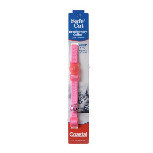 Safe Cat Nylon Adjustable Breakaway Collar - Bright Pink 8"-12" Neck by Coastal Pet