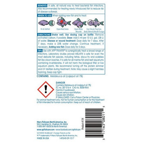 API, MelaFix Antibacterial Fish Remedy, 8 oz Bottle (Treats 474 Gallons)