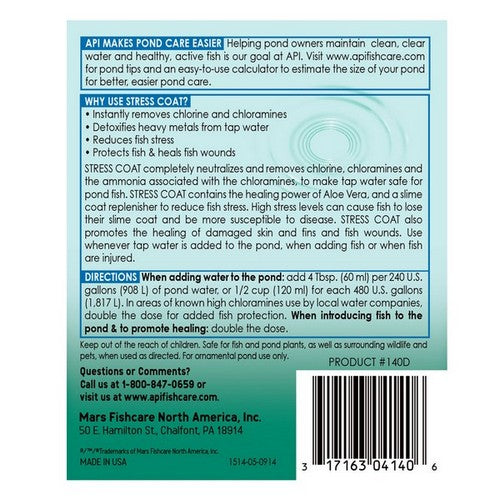 Pond Care, Stress Coat Plus Fish & Tap Water Conditioner for Ponds, 64 oz (Treats 7,680 Gallons)