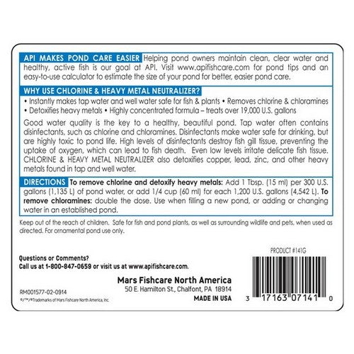 Pond Care, Chlorine & Heavy Metal Neutralizer, 32 oz (Treats 19,200 Gallons)