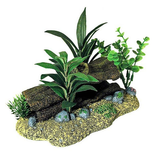 Exotic Environments Log Cavern Jungle Floral Aquarium Ornament 9"L x 5.5"W x 5"H by Blue Ribbon Pet Products