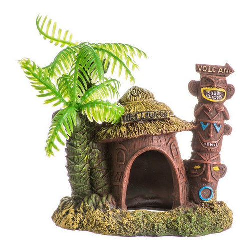 Exotic Environments Betta Hut with Palm Tree Aquarium Ornament 4"L x 2.75"W x 3.25"H by Blue Ribbon Pet Products