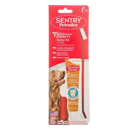 Petrodex Dental Kit for Dogs - Peanut Butter Flavor 2.5 oz Toothpaste - 8.25" Brush by Sentry