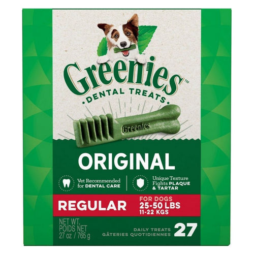 Greenies, Original Teenie Dental Dog Treats, Regular - 27 Treats - (Dogs 25-50 lbs)