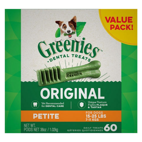 Greenies, Original Teenie Dental Dog Treats, Petite - 60 Treats - (Dogs 15-25 lbs)