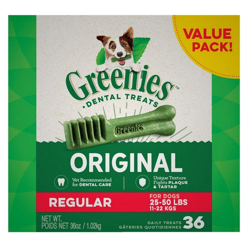 Greenies, Original Teenie Dental Dog Treats, Regular - 36 Treats - (Dogs 25-50 lbs)