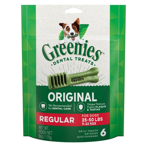 Greenies, Original Teenie Dental Dog Treats, Regular - 6 Treats - (Dogs 25-50 lbs)