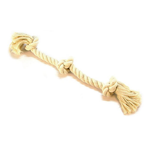 Flossy Chews 3 Knot Tug Toy Rope for Dogs - White Large (25" Long) by Mammoth Pet Products