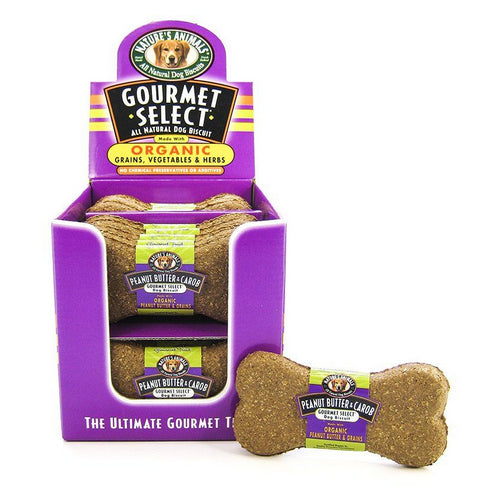 Natures Animals, Gourmet Select Organic Dog Bone Peanut Butter & Carob Flavor, 4 Inch (Case Of 24)