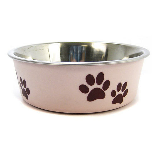 Stainless Steel & Light Pink Dish with Rubber Base Small - 5.5" Diameter by Loving Pets