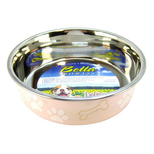 Stainless Steel & Light Pink Dish with Rubber Base Medium - 6.75" Diameter by Loving Pets