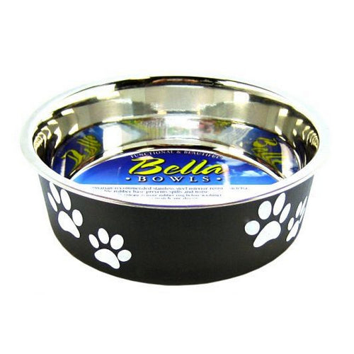Stainless Steel & Espresso Dish with Rubber Base Small - 5.5" Diameter by Loving Pets