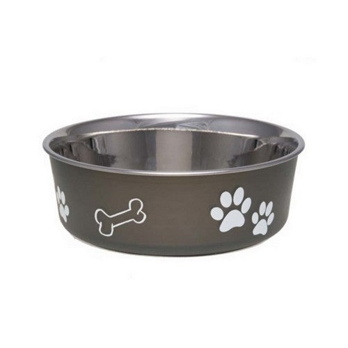 Stainless Steel & Espresso Dish with Rubber Base Medium - 6.75" Diameter by Loving Pets