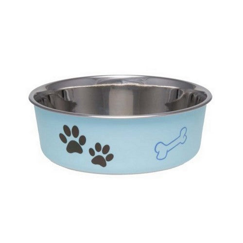 Stainless Steel & Light Blue Dish with Rubber Base Small - 5.5" Diameter by Loving Pets