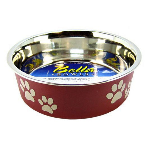 Stainless Steel & Merlot Dish with Rubber Base Small - 5.5" Diameter by Loving Pets