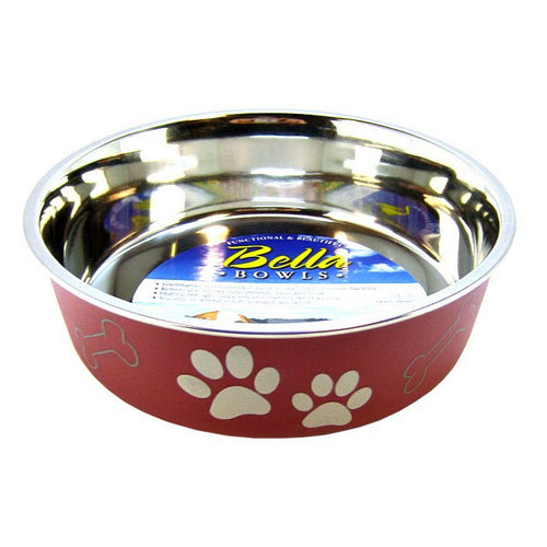 Stainless Steel & Merlot Dish with Rubber Base Medium - 6.75" Diameter by Loving Pets
