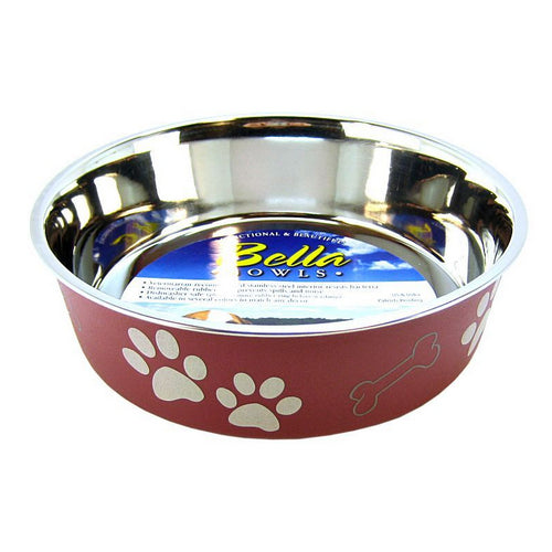 Stainless Steel & Merlot Dish with Rubber Base Large - 8.5" Diameter by Loving Pets