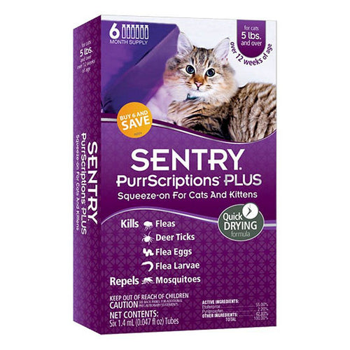 PurrScriptions Plus Flea & Tick Control for Cats & Kittens Cats Over 5 lbs - 6 Month Supply by Sentry