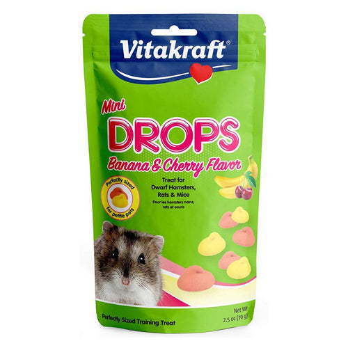 Vitakraft, Mini Drops Treat for Hamsters, Rats & Mice - Banana & Cherry Flavor, 2.5 oz
