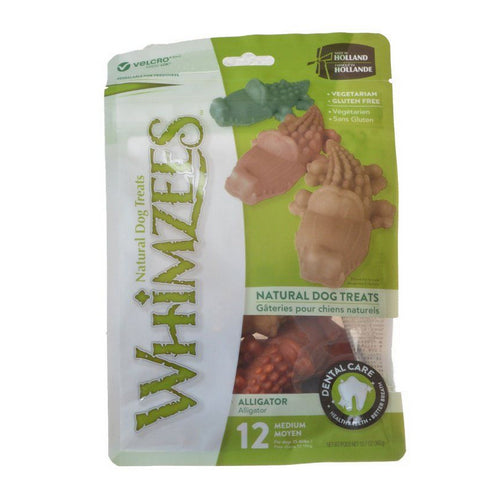 Natural Dental Care Alligator Dog Treats Medium - 12 Pack - (Dogs 25-40 lbs) by Whimzees