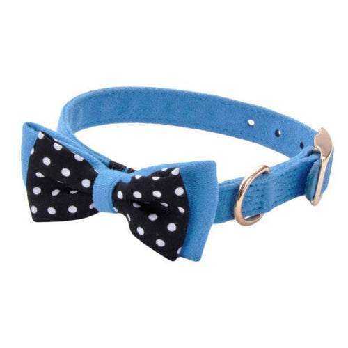 Coastal Pet Accent Microfiber Dog Collar Boho Blue with Polka Dot Bow 5/8" Wide Medium by Coastal Pet