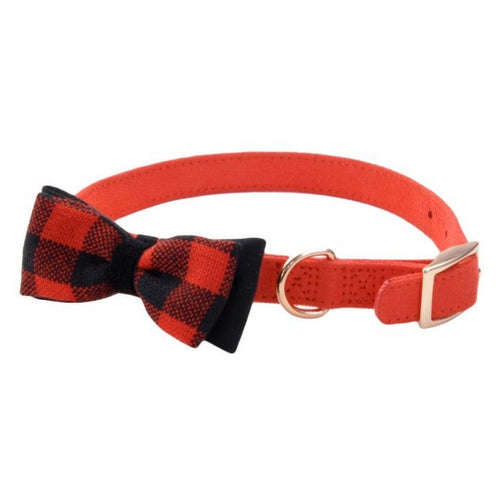 Coastal Pet Accent Microfiber Dog Collar Retro Red with Plaid Bow 5/8" Wide Small by Coastal Pet