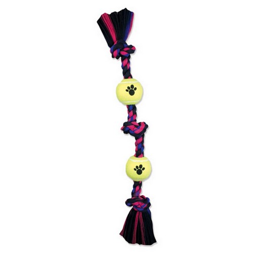 Mammoth Flossy Chews Color 3-Knot Tug with Tennis Ball 20" Medium 1 count by Mammoth Pet Products
