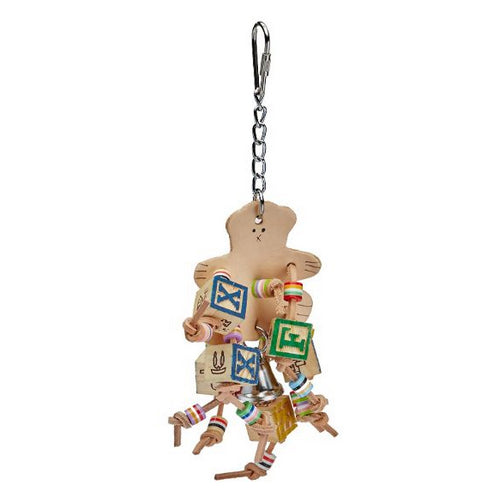 A&E Cage Company, AE Cage Company Happy Beaks Leather Bear with ABC Blocks Assorted Bird Toy, 1 count