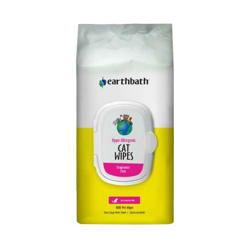 Hypo Allergenic Cat Grooming Wipes Fragrance Free 100 Count by Earthbath