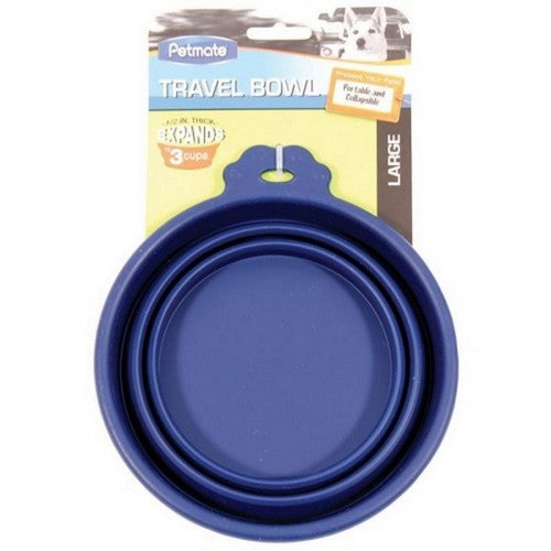 Petmate, Petmate Round Silicone Travel Pet Bowl Blue, Large 1 count
