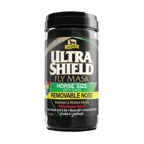Ultra Shield Fly Mask with Ears Horse Removable Nose 1 Count by Absorbine