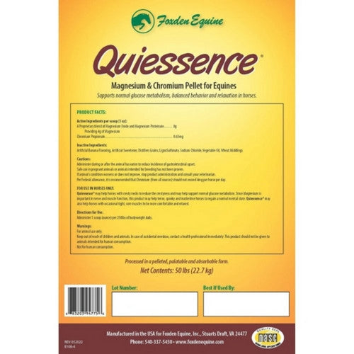 Foxden Equine, Quiessence Magnesium And Chromium Pellet For Horses, 50 Lbs