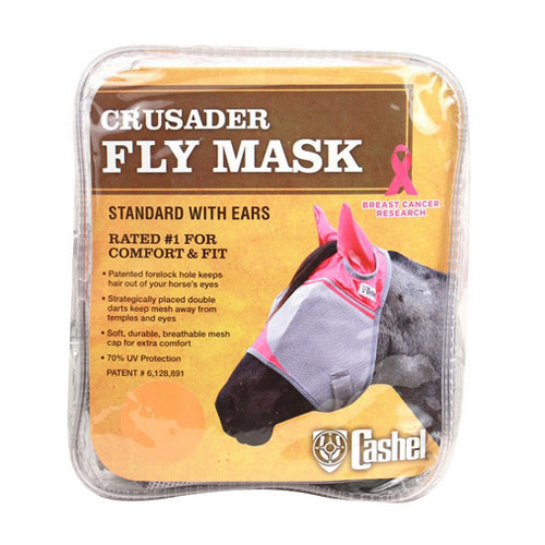 Crusader Standard Nose Pasture Fly Mask with Ears Horse Pink 1 Count by Cashel