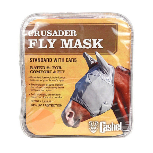 Crusader Standard Nose Pasture Fly Mask with Ears Warmblood Grey 1 Count by Cashel