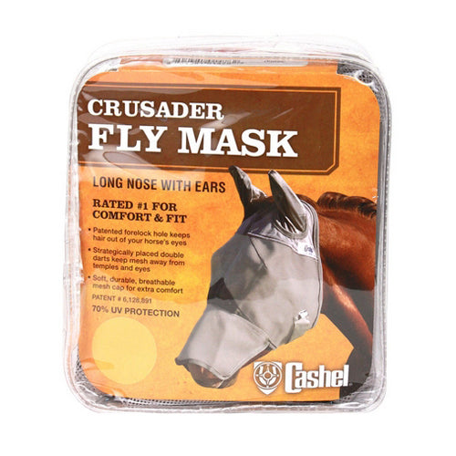 Crusader Long Nose Pasture Fly Mask with Ears Warmblood Grey 1 Count by Cashel
