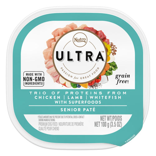 Nutro Products, Inc., Ultra Grain Free Pate Senior Wet Dog Food Trio Of Proteins, 3.5 Oz (Case of 24)