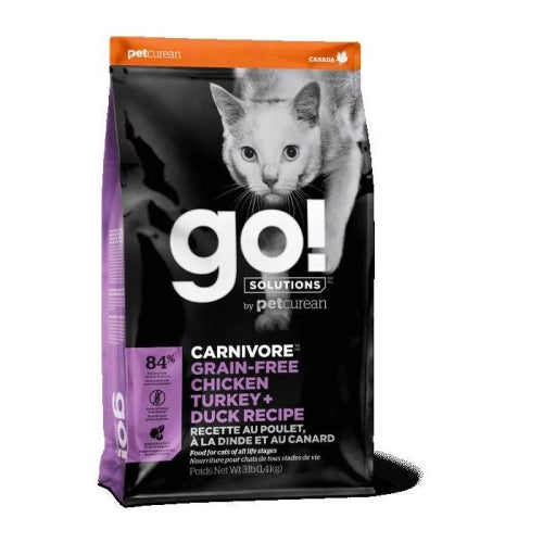 Petcurean Go! Carnivore Grain Free Chicken, Turkey & Duck Cat 8 Lbs by Petcurean