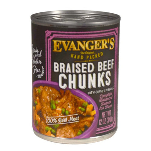 Evangers, Evanger's Hand Packed Wet Dog Food, Braised Beef Chunks w/Gravy, 12Each/12 Oz, 12 Pack (Count of 12)