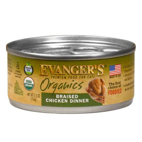 Evangers, Evanger's Organics Wet Cat Food, Braised Chicken, 24Each/5.5 Oz (Count of 24)