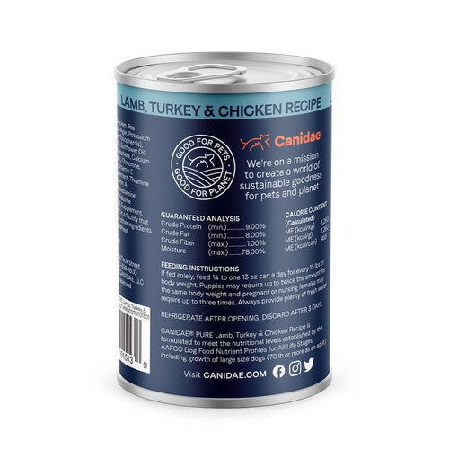 Canidae, CANIDAE PURE Grain-Free Wet Dog Food, Elements Formula w/Lamb, Turkey & Chicken, 12Each/13 Oz (Count of 12)
