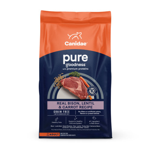 CANIDAE PURE Grain-Free LID Dry Dog Food Bison, Lentil & Carrot, 1 Each/10 lb by Canidae