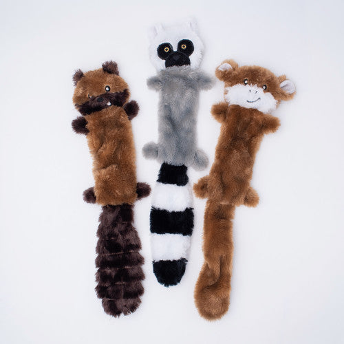 ZippyPaws, ZippyPaws Skinny Peltz Dog Toy, Chipmunk, Lemur, Monkey, 1 Each/LG, 3 Pack