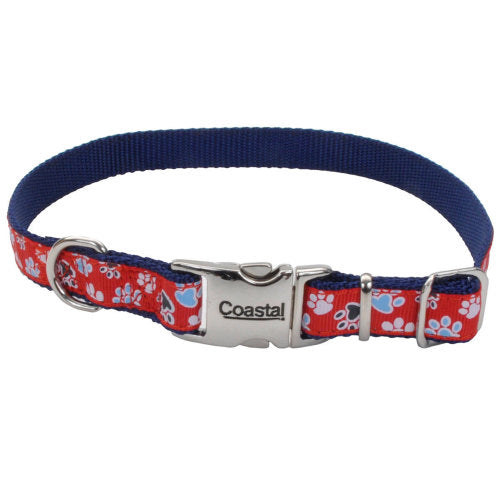 Ribbon, Ribbon Adjustable Nylon Dog Collar with Metal Buckle, Red, 1 Each/5/8 In X 8-12 in