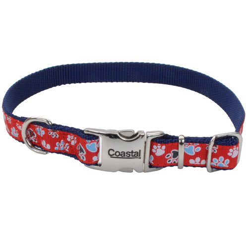 Ribbon Adjustable Nylon Dog Collar with Metal Buckle Red, 1 Each/5/8 In X 12-18 in by San Francisco Bay Brand