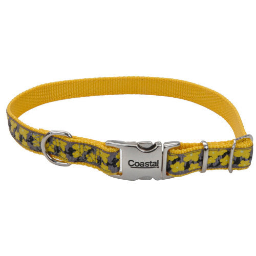 Ribbon, Ribbon Adjustable Nylon Dog Collar with Metal Buckle, Yellow, 1 Each/5/8 In X 8-12 in