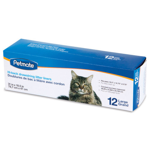 Petmate Hi-Back Drawstring Litter Pan Liners Clear, 1 Each/12 Count, Large by Petmate