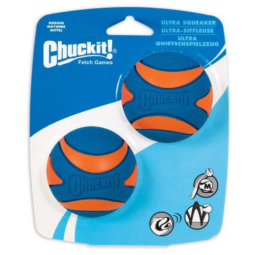 Chuckit!, Chuckit! Ultra Squeaker Balls Dog Toy, Blue/Orange, 1 Each/2 pk, Medium
