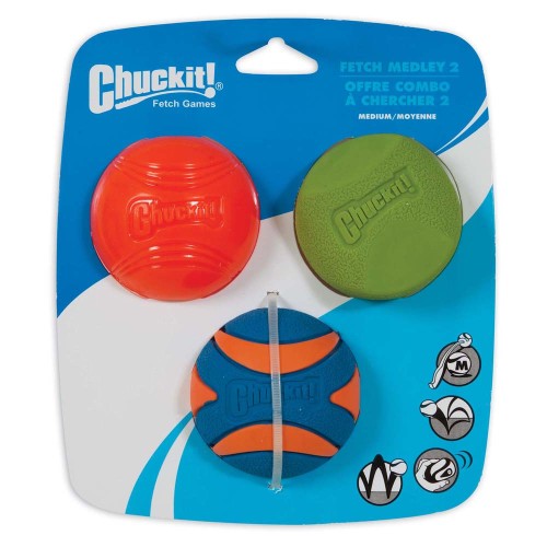 Chuckit! Fetch Medley Balls Dog Toy Assortment 2, Multi-Color, 1 Each/3 pk, Medium by Chuckit!
