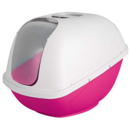 Petmate, Petmate Basic Hooded Cat Litter Box, Hot Pink Base/Pearl White Hood, 1 Each/Jumbo