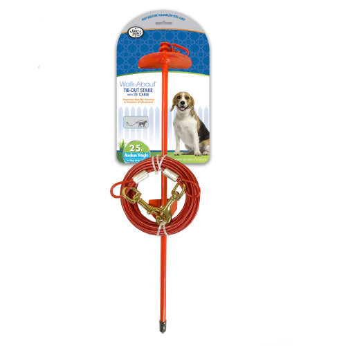 Four Paws, Four Paws Roam About Dog Tie Out Stake with Cable, Red, 1 Each/25 ft